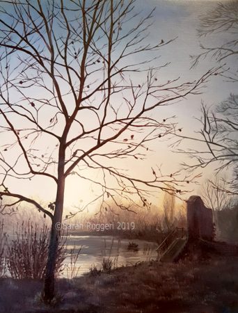 painting called a winters morning at the new pond, hatfield house