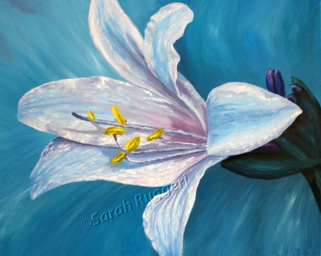 painting called lily on blue background