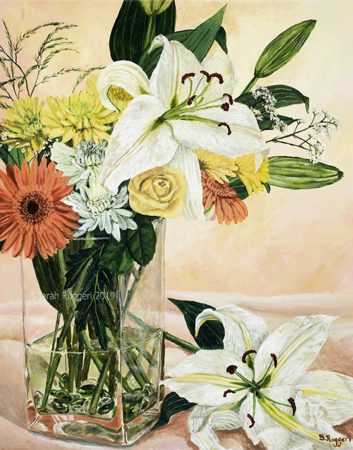 painting called vase of flowers with lilies